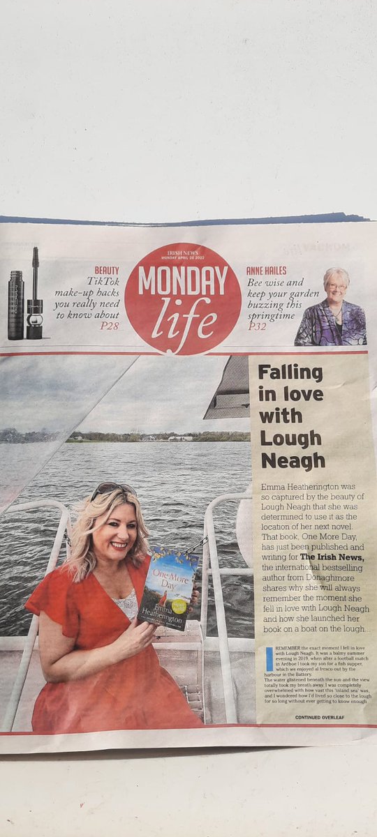 What about this for a golden endorsement of Lough Neagh!! 

"Falling in love with Lough Neagh" by <a href="/EmmaLouWriter/">Emma Heatherington</a>, in today's <a href="/irish_news/">The Irish News</a>. It has made our week and it's only Monday. 😍😊 Love the feature, Emma! Thank you from Lough Neagh! 🙏#loughneaghboattours #irishliterarytour