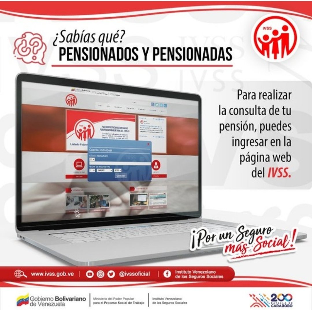 oachacaoivss's tweet photo. #Entérate | A través de nuestra página web puedes realizar diversas consultas entre ellas la de Pensión. ➡️ https://t.co/hNxaZLGmzf ⬅️ #IVSS #PSNS #AquilesNazoaEsDelPueblo @ivssoficial
@MagaGutierrezV @MinSaludVE @NicolasMaduro https://t.co/aPOXZa9yKp