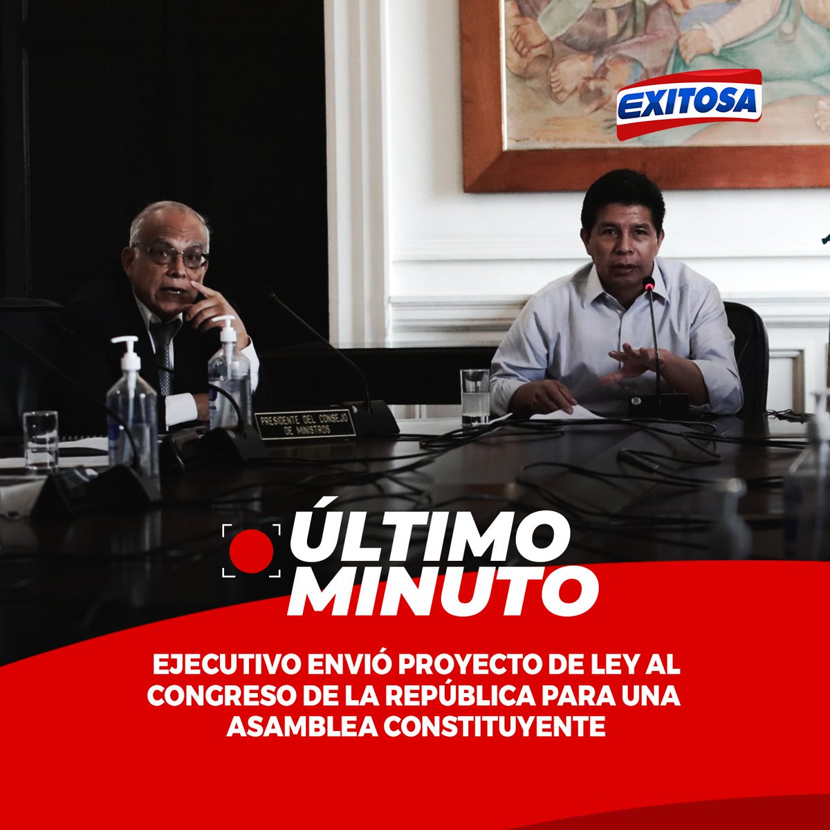 exitosape's tweet photo. 🔵🔴#LOÚLTIMO: Poder Ejecutivo envió proyecto de ley al Congreso de la República, para una Asamblea Constituyente, tal como había mencionado días atrás, el presidente Pedro Castillo Terrones. 

📻  95.5 FM
📺  552 por Movistar
🌐 https://t.co/thokv9fFaL https://t.co/tSROCJJhcR