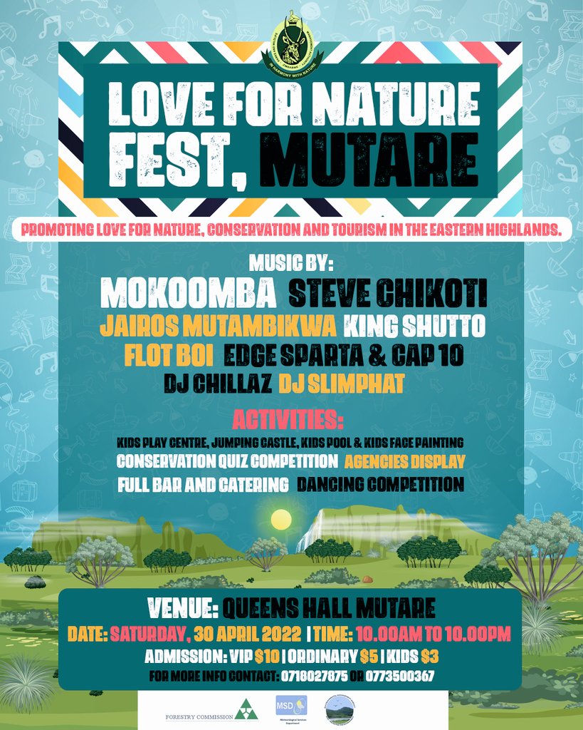 Mokoomba's tweet photo. Really excited to be joining this local lineup and performing live in Mutare for the first time this weekend on Saturday, 30th of April in support of #conservation @Zimparks #livemusic #playingAroundtheCountry #lovefornaturefest #easternhighlands #mutare #Zimbabwe #tellFriends https://t.co/h0Ga6DV7Xo
