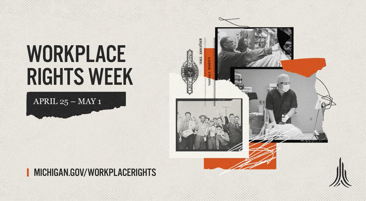 MichiganLEO's tweet photo. Today kicks off the start of #WorkplaceRightsWeek in Michigan, which sheds light on the tools needed to ensure a safe and fair workplace! Stay tuned throughout the entire week for more content involving resources, historical information and more!
https://t.co/vJ4TYVRGSm https://t.co/fl2Ay7N7re