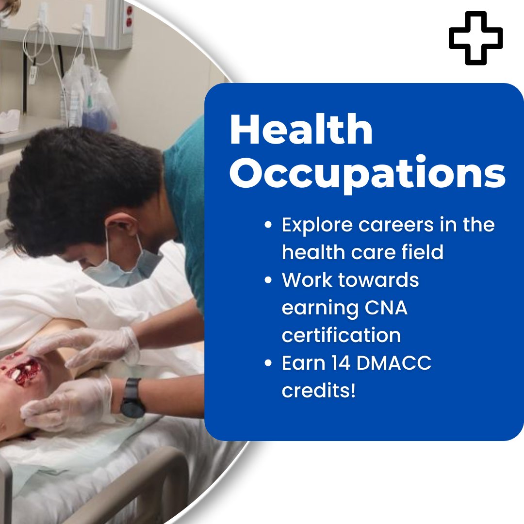 Explore careers in the health care field and work towards earning CNA certification at the Perry Career Academy! Also, 14 DMACC credits are available to earn at completion of the program! For more info visit dmacc.edu/careeradvantage