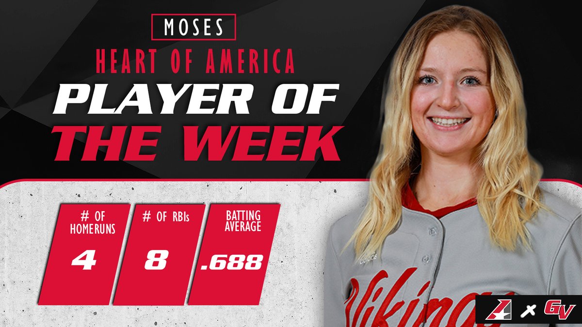 Congratulations to Kaitlyn Moses for earning <a href="/HeartSportsNews/">Heart of America Athletic Conference</a> Player of the Week honors! Moses collected four home runs, eight RBIs, and boasted a batting average of .688‼️🤩
