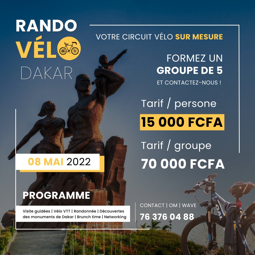 instabike_dkr's tweet photo. Envie de découvrir le pays de la #Teranga à vélo ? 
En famille, entre amis ou en solo, partez à l'aventure. Rejoignez nous pour une randonnée dans la ville de #Dakar
.
.
#velopassion #randovelo #baladevelo https://t.co/LNZVBZJ4lR