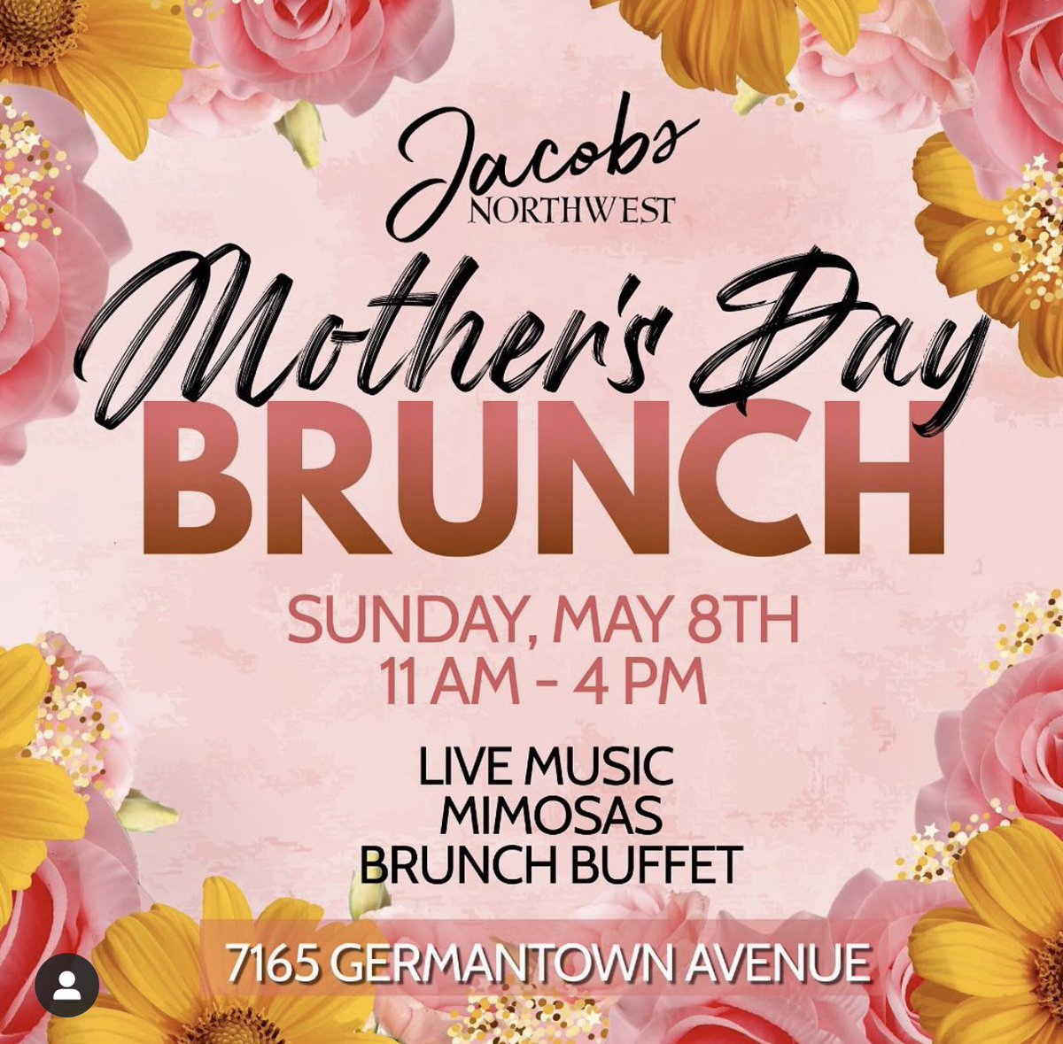 Mothers Join me as I have expanded Brotherly Grub and Jacob’s Catering  to our new Venue (Jacobs Northwest 7165 Germantown Ave) for a Mothers Day Brunch. eventbrite.com/o/brotherly-gr…