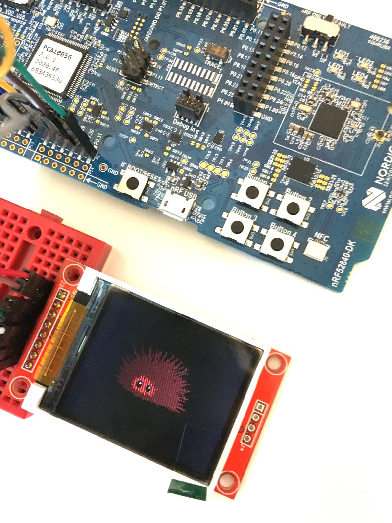 async/await + Rust Embedded <a href="/rustembedded/">Rust Embedded Working Group</a>  = 💖⚡️! 
It was a supersmooth to display little Ferris 🦀 with #nRF52840, Embassy-rs 🏰 and the right async driver 🏎️ by <a href="/kalkylaudio/">Henrik Alsér</a>: github.com/kalkyl/st7735-…:
Grab a SPI screen and try it 😄 from the driver repo!