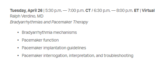 narrowQRS's tweet photo. Are you a cardiology person?
Interested in more EP exposure?
Tomorrow night is the first lecture in a 5-part series (one per week).
Dr. Ralph Verdino (@DrVerdino)  will be talking about bradycardia and pacemakers!
Sign up here:

https://t.co/NX2CEzNmeY https://t.co/qGVV4vhrmV