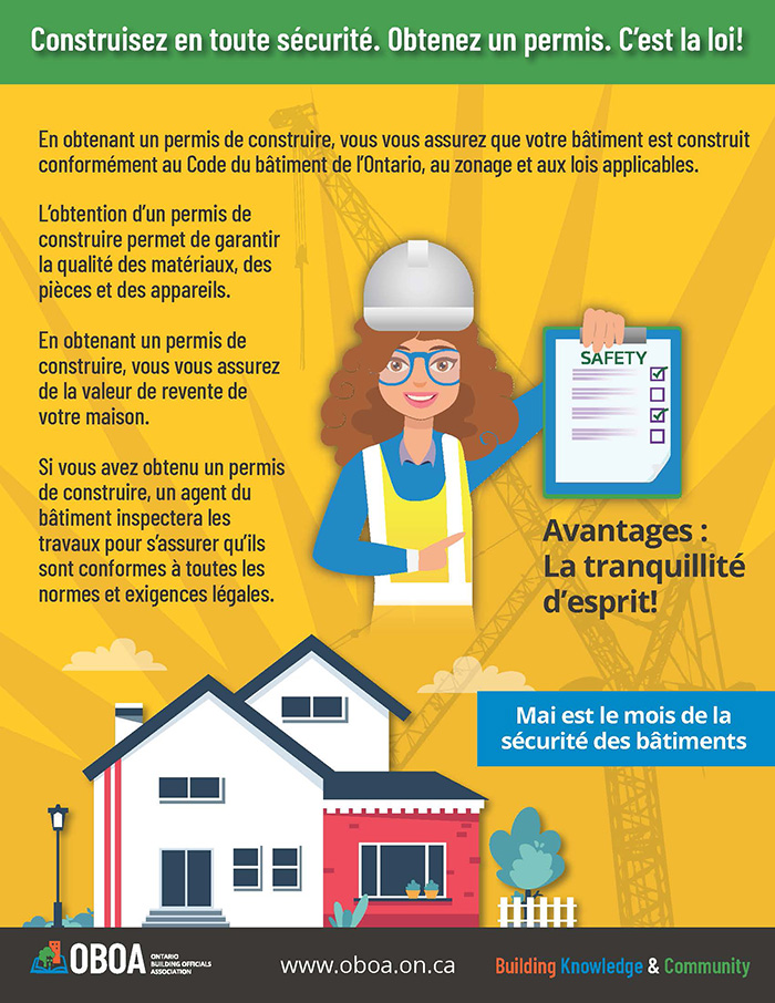 CityofCornwall's tweet image. Saviez-vous que le mois de mai est le mois de la sécurité des bâtiments?

En obtenant un permis de construction, vous vous assurez que votre bâtiment est construit conformément au Code du bâtiment de l&apos;Ontario.

@OBOA_Office 
#buildingsafetymonth #buildingcodematters
