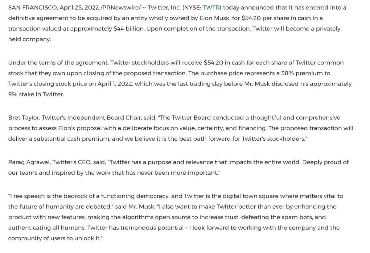 cspotweet's tweet photo. NEW:
Elon Mush to acquire Twitter for $44B.
Among pledges, Musk says he'll bring new features, defeat spam bots and authenticate all humans. https://t.co/QFuG3U9nnS