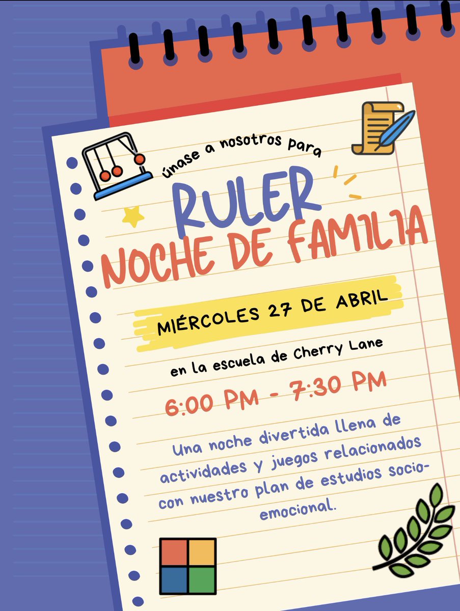 msfreysocialwk's tweet photo. Looking forward to seeing our Cherry Lane families for Ruler Family Night on Wednesday! ¡Esperamos ver a nuestras familias de Cherry Lane para la noche de la familia Ruler el miércoles! @CherryLaneES @Mrs_Pansky @euricguerrero https://t.co/d5eOMZtKY1