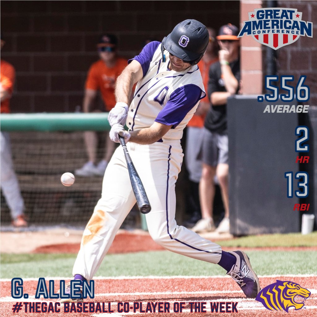 GACAthletics's tweet photo. #theGAC ⚾️ Week 12 Awards: Co-Player - Bryson Haskins, CF, Henderson State &amp; G. Allen, 3B, Ouachita; Co-Pitcher - Spencer Taack, SP, Henderson State &amp; Jake Hamilton, SP, Oklahoma Baptist https://t.co/BXeOTASSjL