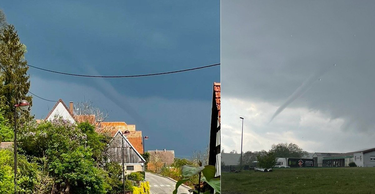msa6768's tweet photo. Tuba très développé (amorce de tornade) vers Offwiller / Niederbronn-les-Bains photographié cet après-midi vers 15h30 par Martin Firniss (photo à gauche) ET Manuela Weber (photo à droite) ! 👇 D'autres photos à découvrir dans notre précédent tweet.
#meteo67 https://t.co/0i7mx81DMo
