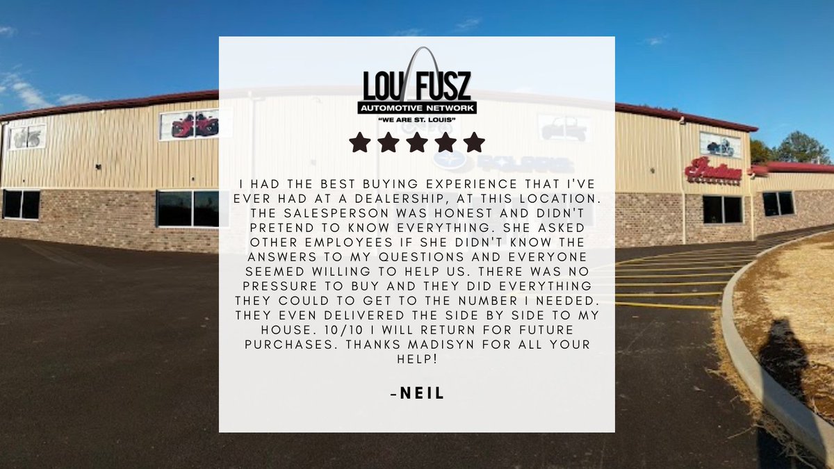 LouFuszNetwork's tweet photo. Lou Fusz Motorsports in Fairview Heights, IL takes pride in providing you with great service in our store and being able to have you in and out in no time! https://t.co/T2OlDssOgc
#loufuszautomotivenetwork #loufuszmotorsports #wearestlouis #fuszfamily #motorsports https://t.co/AaZke9w20v