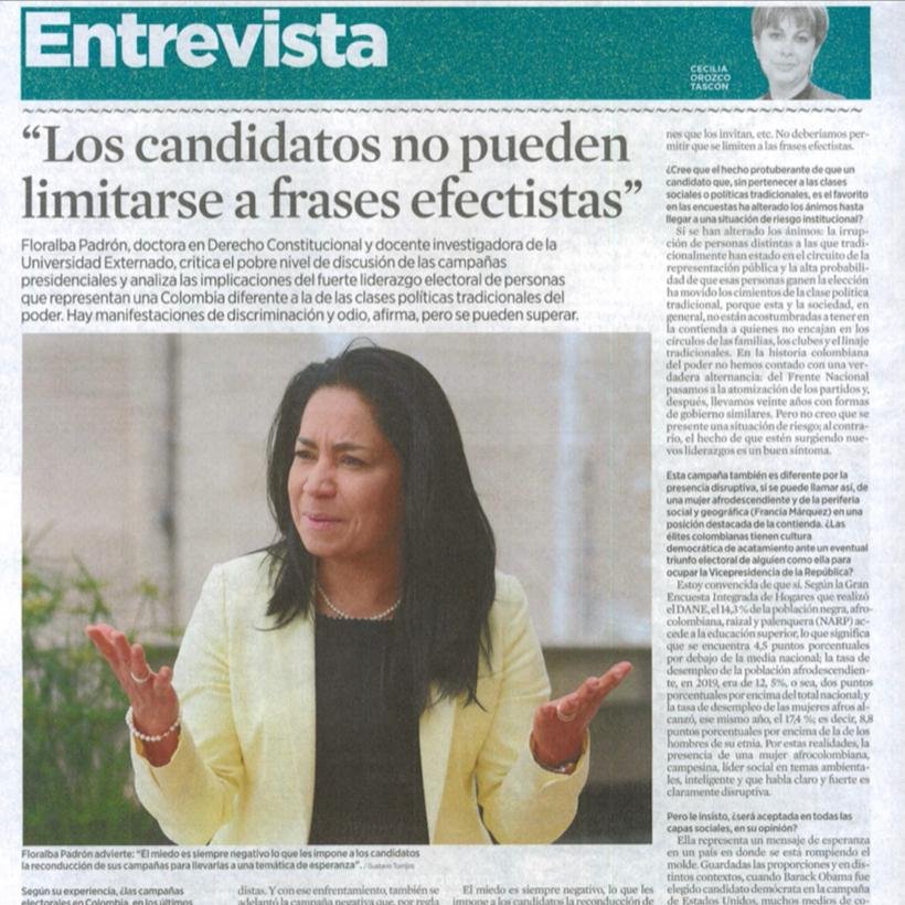 redccal's tweet photo. 📰"Los candidatos no pueden limitarse a frases efectistas"
Perspectiva de Floralba Padrón, doctora en Derecho Constitucional, docente investigadora de @UExternado e integrante de #RedCCAL.
🔗https://t.co/sguyUZfcvg https://t.co/l9X0Q8mNcf