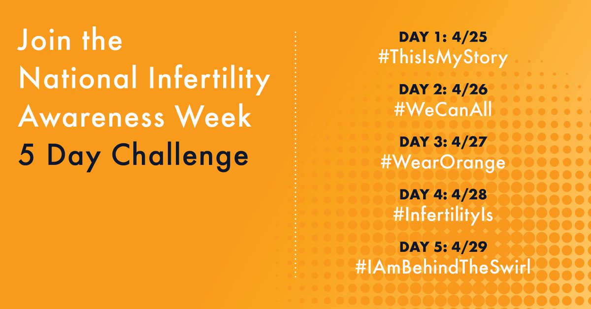 No one should face #infertility alone. 🧡 This week is National Infertility Awareness Week, hosted by our partners at RESOLVE: The National Infertility Association. Follow @RESOLVEOrg and join the conversation with the #NIAW 5 Day Challenge.