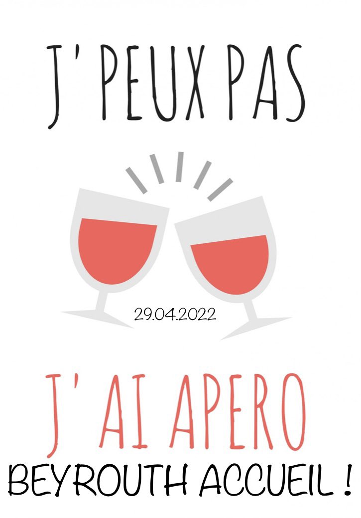 BAccueil's tweet photo. 🚨 Retour des ‘APÉRO-RENCONTRES’ Beyrouth Accueil !

Ce vendredi 29 avril, venez nombreux à l’apéro-rencontre Beyrouth Accueil ! Un moment convivial à ne rater sans aucun prétexte !

🙋‍♀️ INFOS &amp; INSCRIPTIONS ?
Ici 👉🏻 https://t.co/4LQh6b3HUP

🥳🕺 A VENDREDI ! https://t.co/Dv2w9gSgC1