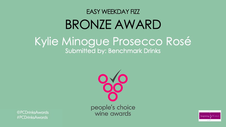 People's Choice Drinks Awards #wine #spirits (@pcdrinksawards) on Twitter photo EASY WEEKDAY FIZZ #PCDrinksAwards Sponsored by @InspWomenAwards
Bronze Award – Kylie Minogue Prosecco Rosé <a href="/kyliewines/">Kylie Minogue Wines</a> EASY WEEKDAY FIZZ #PCDrinksAwards Sponsored by @InspWomenAwards
Bronze Award – Kylie Minogue Prosecco Rosé <a href="/kyliewines/">Kylie Minogue Wines</a>