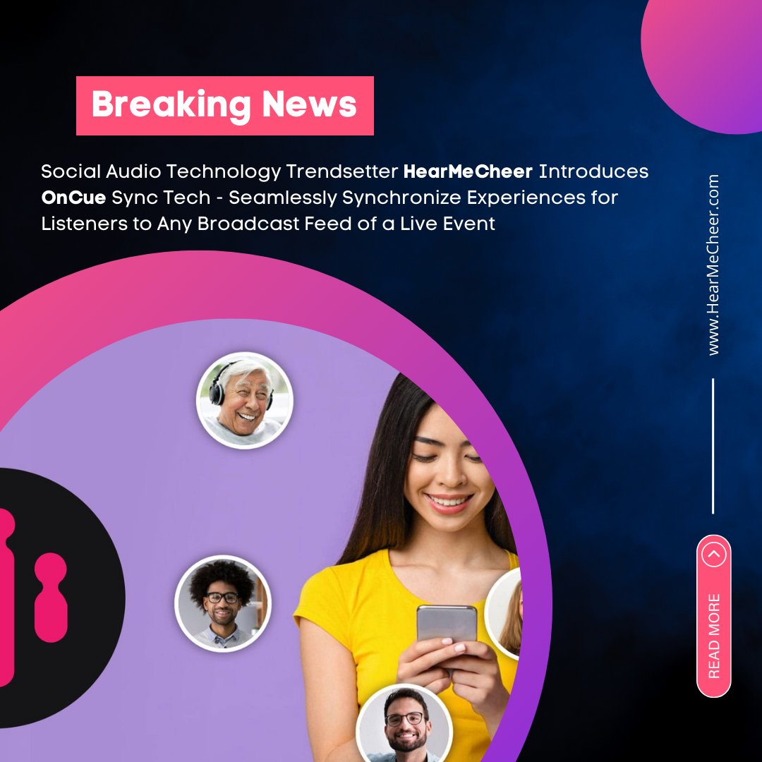 HearMeCheer's tweet photo. BREAKING NEWS - We are pleased to announce our newest tech - OnCue Sync Tech - Seamlessly Synchronize Experiences for Listeners to Any Broadcast Feed of a Live Event - More: https://t.co/1p5Hnyxo12

#NAB #nabshow2022 https://t.co/mKc15srFQ1