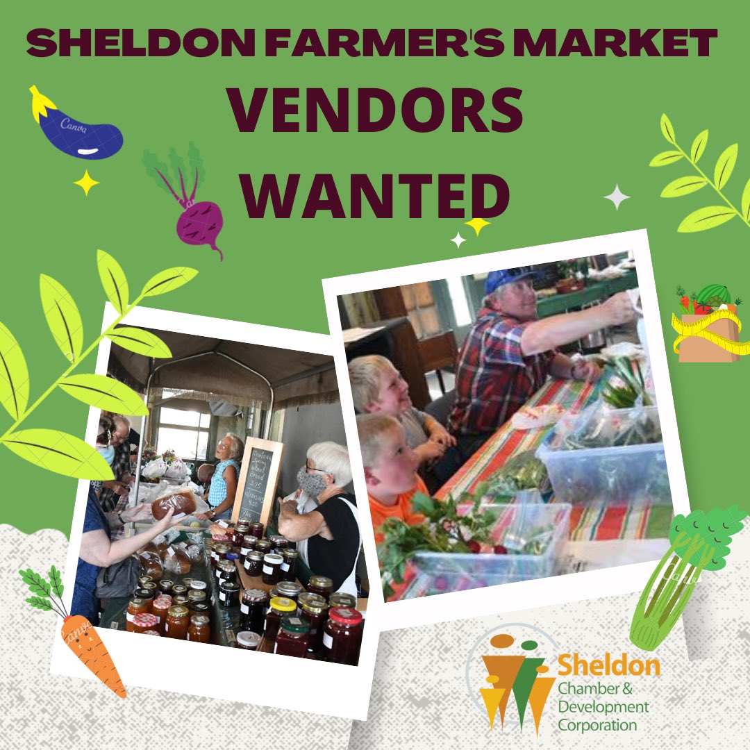 sheldonchamber's tweet photo. Are you interested in being involved in this year’s Farmer’s Market!? If so, you can find the application form at https://t.co/DrnbNwDtj9! 🥦🥔🥕 https://t.co/jjFob1dJfk