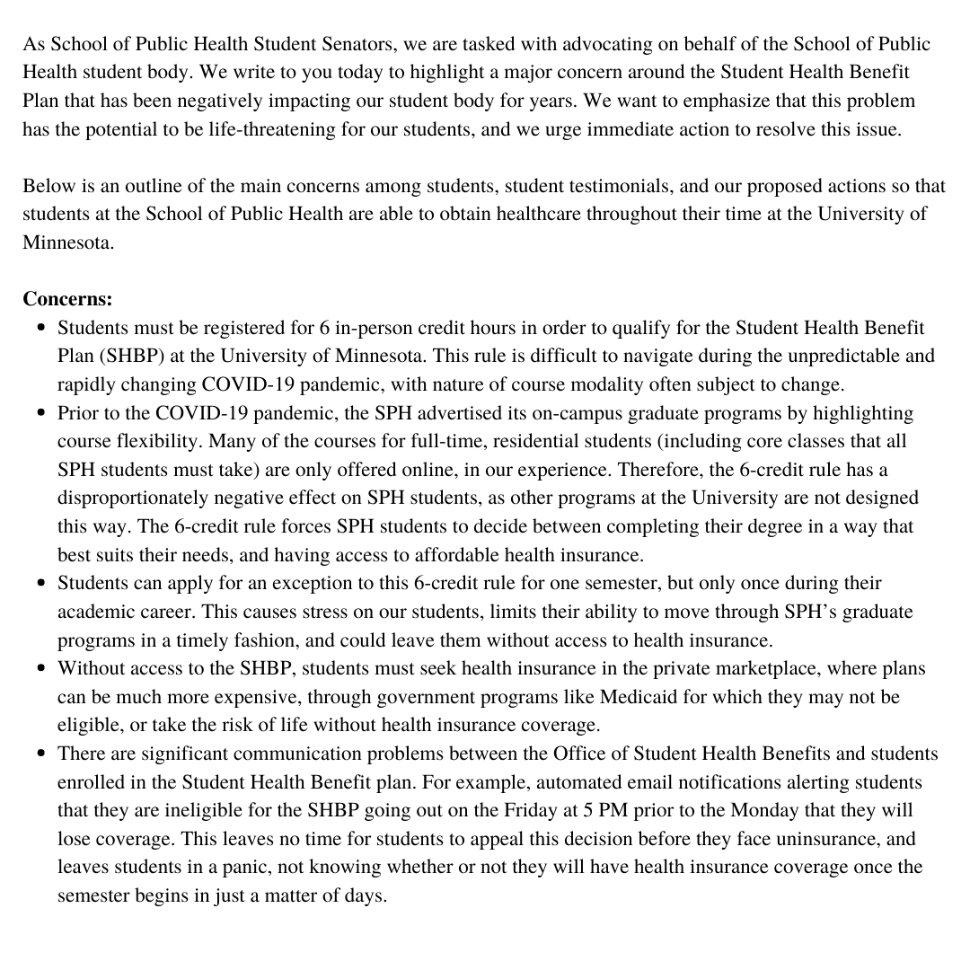 UMN SPH Student Senate tweet media