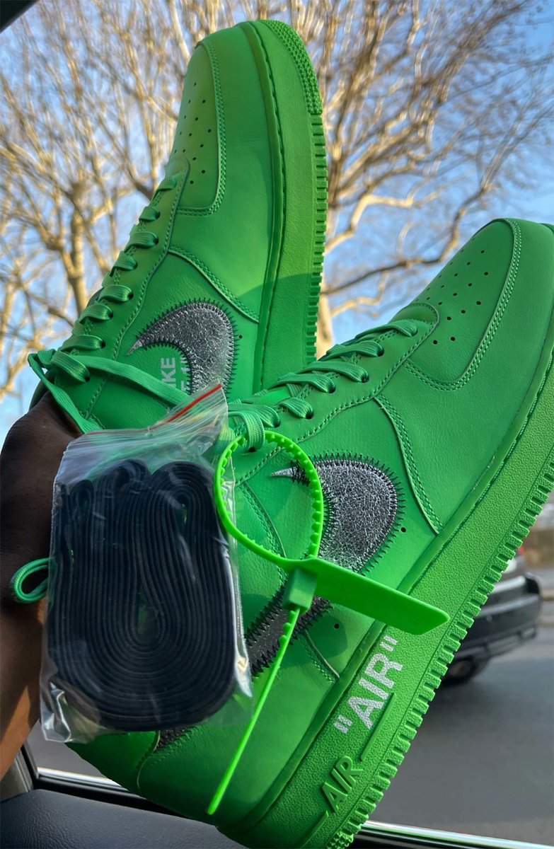 NAME: NIKE AF1 LOW x OFF-WHITE 'BROOKLYN' COLOURWAY:LT GREEN SPARK/SILVER/LT GREEN SPARK RETAIL: $160 RELEASE: FALL 2022