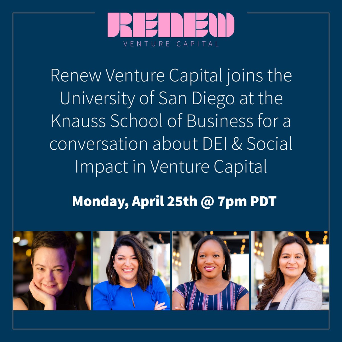Renew Venture Capital® (@renew_vc) on Twitter photo We’re excited for tonight’s discussion with the Knauss School of Business around #DEI & #SocialImpact in #VentureCapital
<a href="/natybishop/">Natalia Bishop</a> <a href="/mel_anuchi/">Girl Melanie, MBA</a> <a href="/bahlneha/">Neha Bahl</a> <a href="/caphillipsco/">Cynthia A. Phillips</a> We’re excited for tonight’s discussion with the Knauss School of Business around #DEI & #SocialImpact in #VentureCapital
<a href="/natybishop/">Natalia Bishop</a> <a href="/mel_anuchi/">Girl Melanie, MBA</a> <a href="/bahlneha/">Neha Bahl</a> <a href="/caphillipsco/">Cynthia A. Phillips</a>