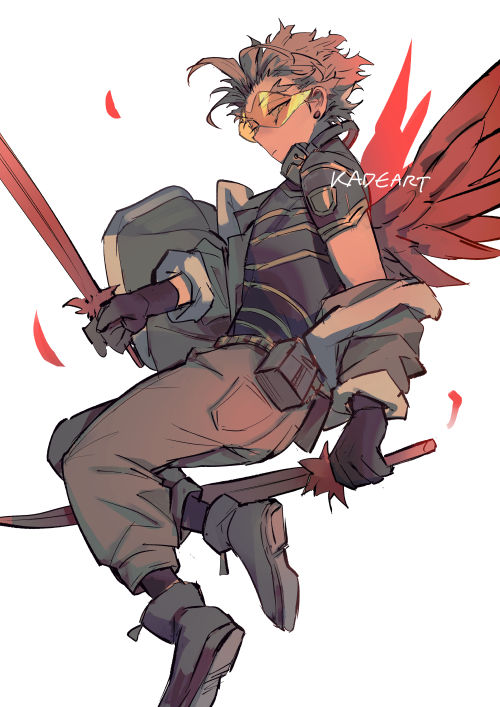 hawks (boku no hero academia) male focus 1boy solo jacket gloves holding wings  illustration images