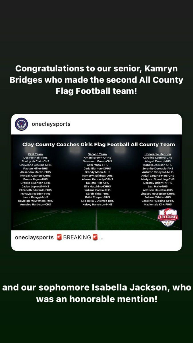 Congratulations to our Team player's for making the 2022 @oneclaysports All County Team. Hard work and very discipline young ladies that always have great positive attitudes in the classroom and on the field win or lose.. they earned this @Oakleaf_Ath #GoLadyKnights #United