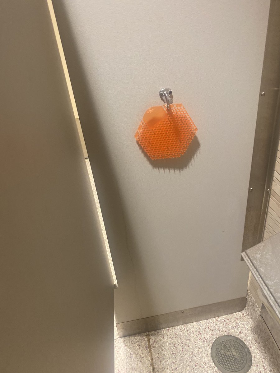 One of my overnight associates thought the urinal cake was to give the room scent so she hung it on the coat rack in the females stall 😭😭😭