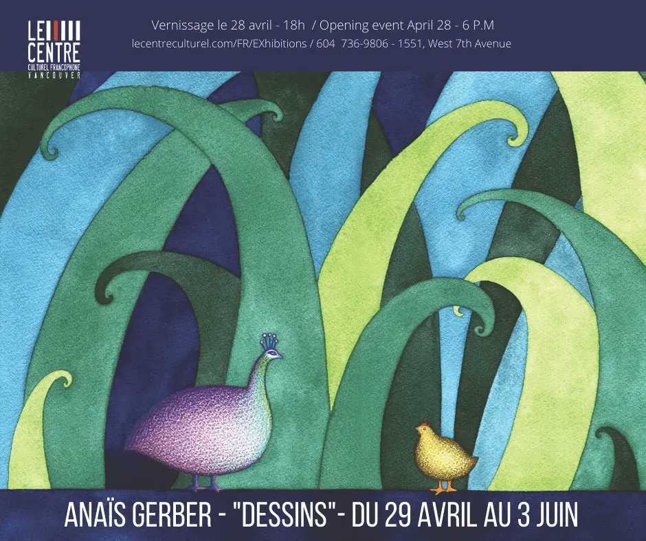 Le Centre culturel de Vancouver présente « Dessins » - exposition de l’artiste Anaïs Gerber | qui réunit des dessins et estampes de l'artiste réalisés depuis son installation sur Thetis.
Du 29 avril au 3 juin
Vernissage : 28 avril de 18h00 à 20h00
buff.ly/3k1QfAJ