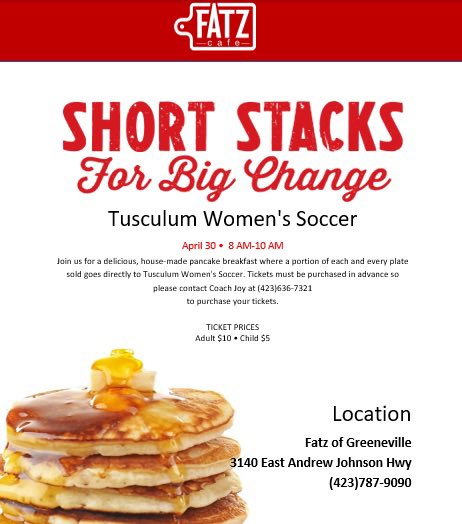 We are teaming up with Fatz to invite everyone for breakfast this Saturday, from 8am-10am! 🥞

Our ladies will be selling tickets so don’t hesitate to contact them 🎟 

You can also call our Head Coach Mike Joy for tickets: (423) 636-7321

See y’all on Saturday! 😋