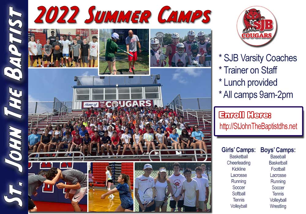 Enroll Today!🏐⚾🥍🥎🏀🏈🏸 stjohnthebaptistdhs.net/summer-camp-re… #SJBDHS #CougarNation