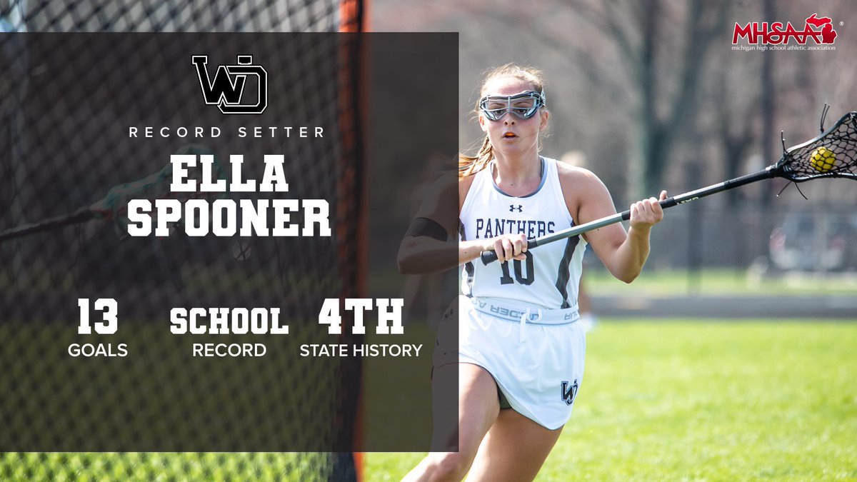 wopanthers's tweet photo. Sr. Ella Spooner had herself a night with a School Record 13 Goals in the Panthers victory over Zeeland. That total is also the 4th highest single game total in State history. #GoWO #29Sports1Team https://t.co/ziKT0j0rot