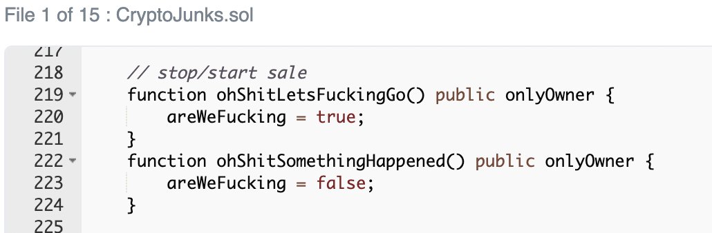 minimizer_art's tweet image. they say comment your code to make it easier to read.. i have to say, this is the best commented and most fun code i have read in a long time

take a look even you&apos;re not a dev! (sneak peek below)

etherscan.io/address/0x585a…

@CryptoJunks_wtf @ambition_wtf 
ambition.wtf