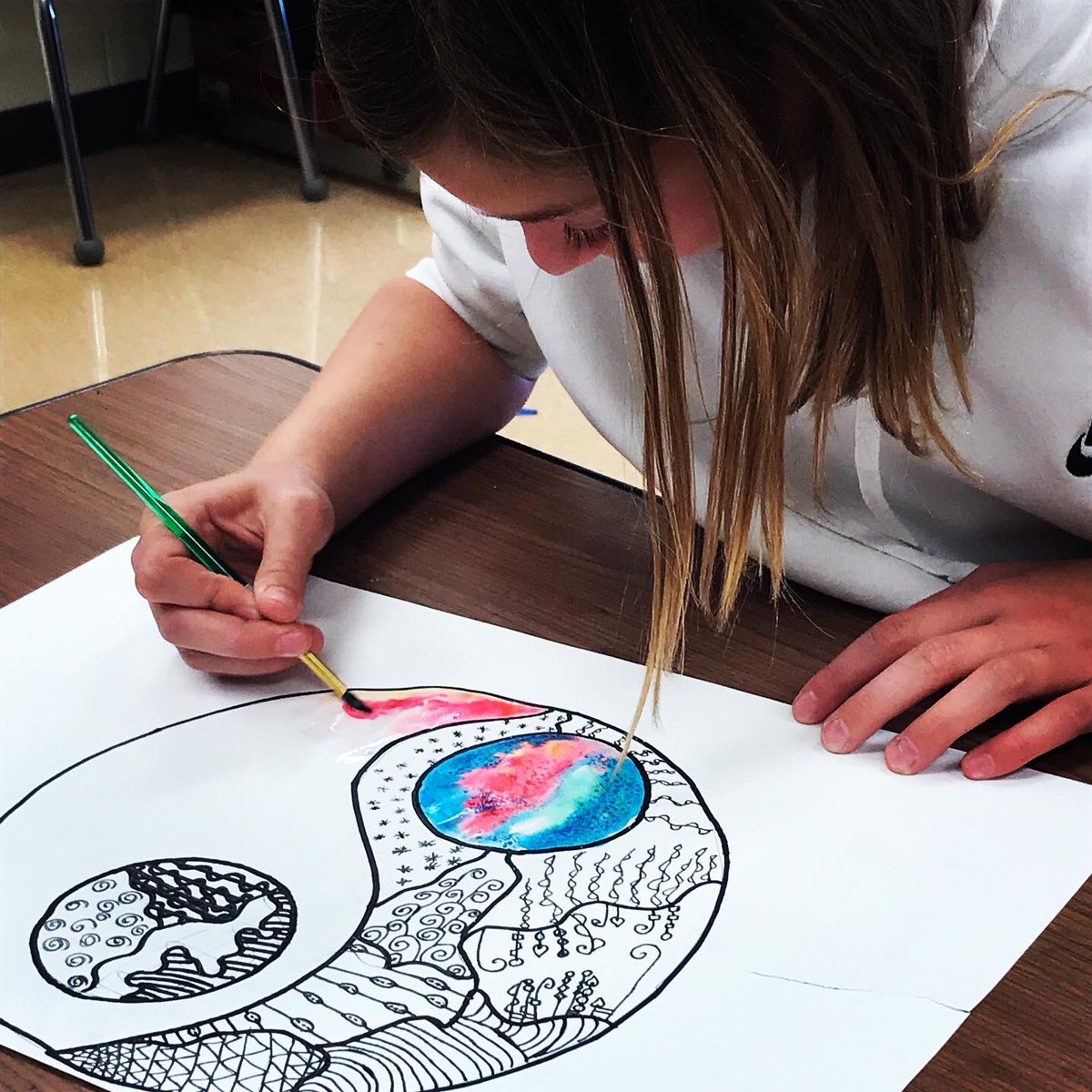 5th Grade Watercolor-zen tangle Ying yangs!