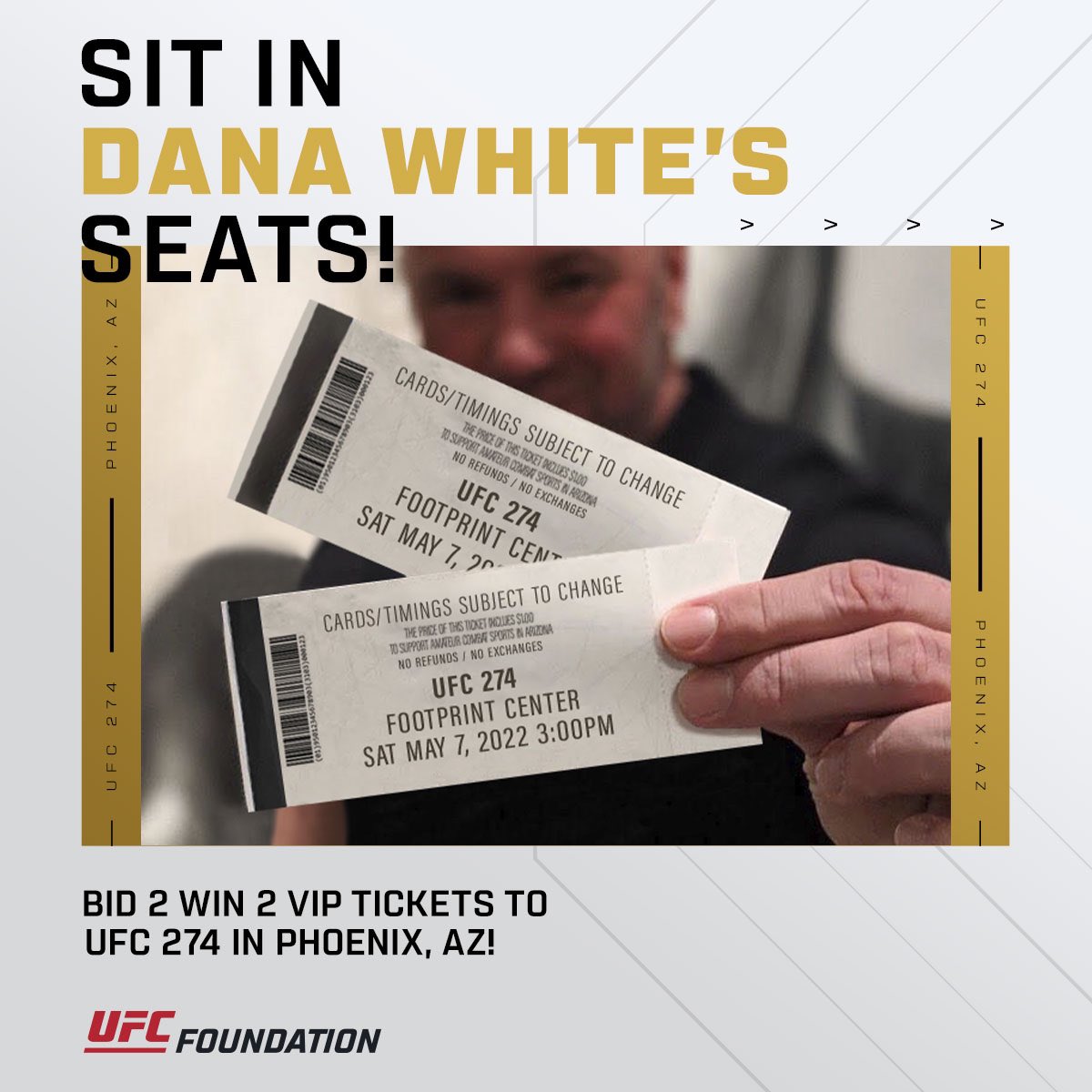 Ufc Rt Danawhite Bid To Win 2 Vip Tickets To Sit In My Personal Section For Ufc274 Oliveira Vs Gaethje Net Proceeds Benefit Ufcfoundation Twitter