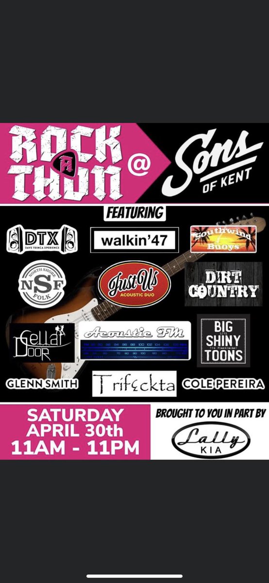 So excited for Saturday….Cole kicks the day off at 11:00. It’s going to be a day filled with amazing bands and music!! Don’t miss out and support a great cause.