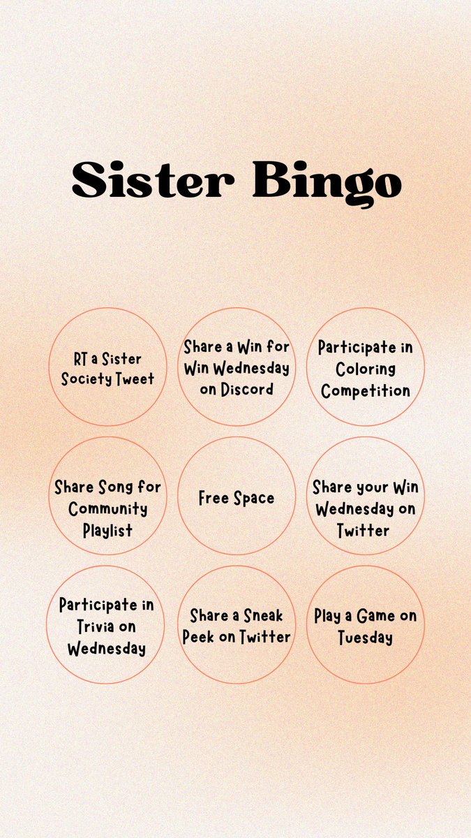 So many fun activities happening in our Discord this week! Win a diagonal, straight across, or up and down Bingo this week to enter a raffle for a FREE Sister Society Mint! 🌈
 discord.gg/Tv8MZDAdJ9