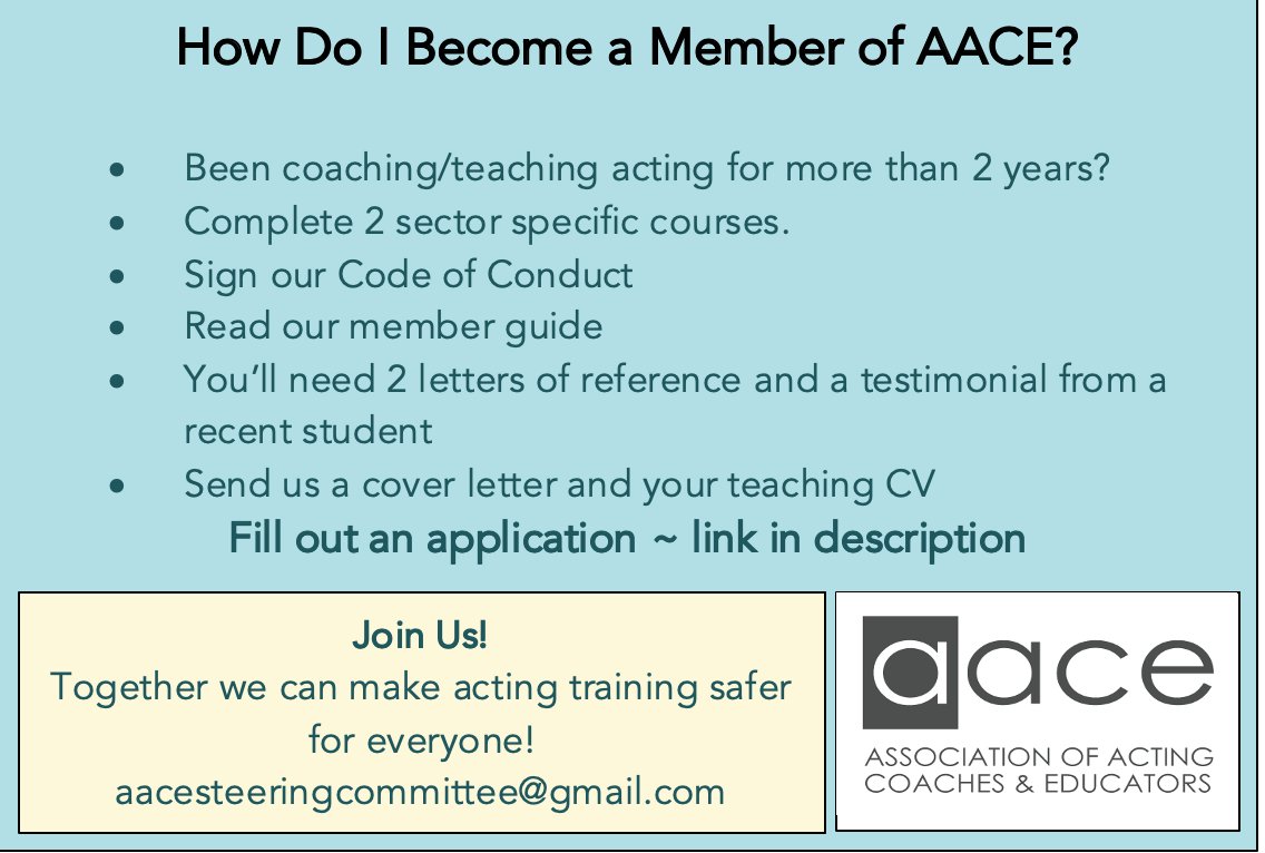 AaceActing's tweet photo. Acting Coaches and Educators, there is no fee to join AACE, just a lot of good will! JOIN US! https://t.co/Zpd8tLnaSG