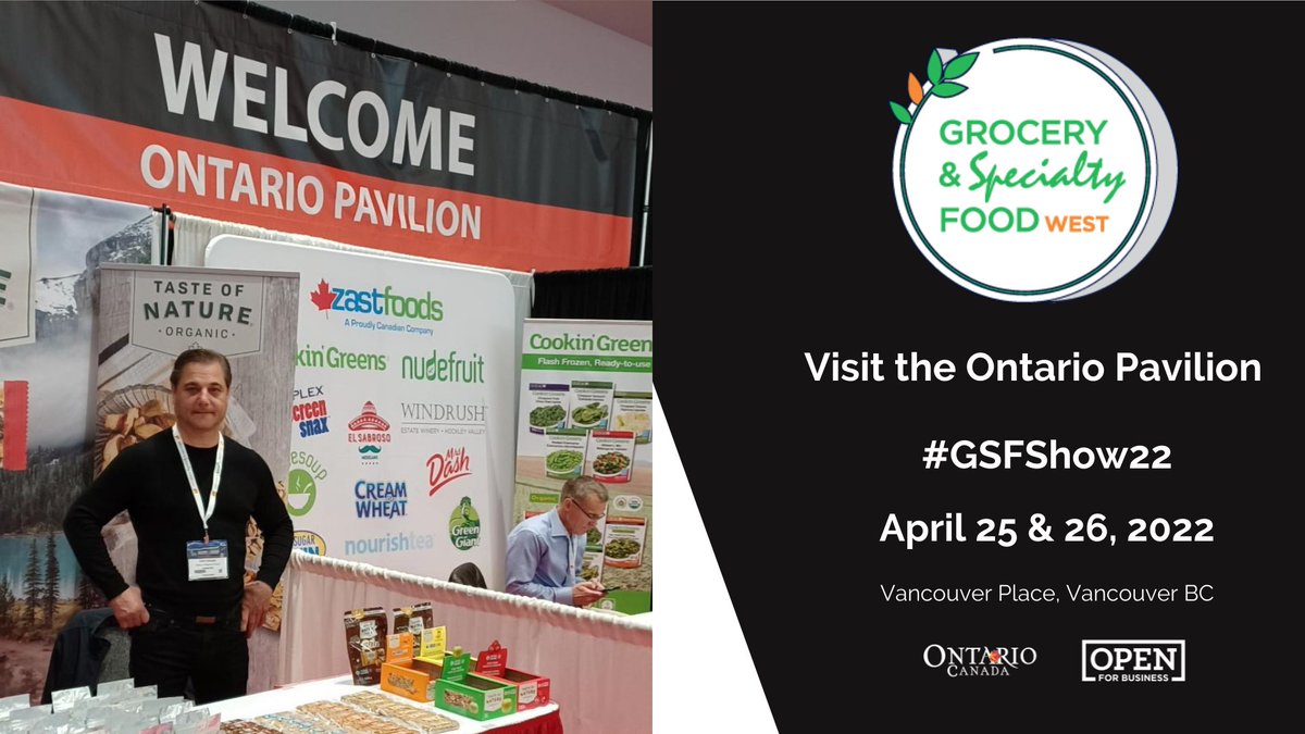 RegionalEcDevON's tweet photo. Check out the Ontario Pavilion featuring some of Ontario’s innovative #foodandbev companies today and tomorrow at #GSFShow22 in Vancouver! https://t.co/Gix9vks66v