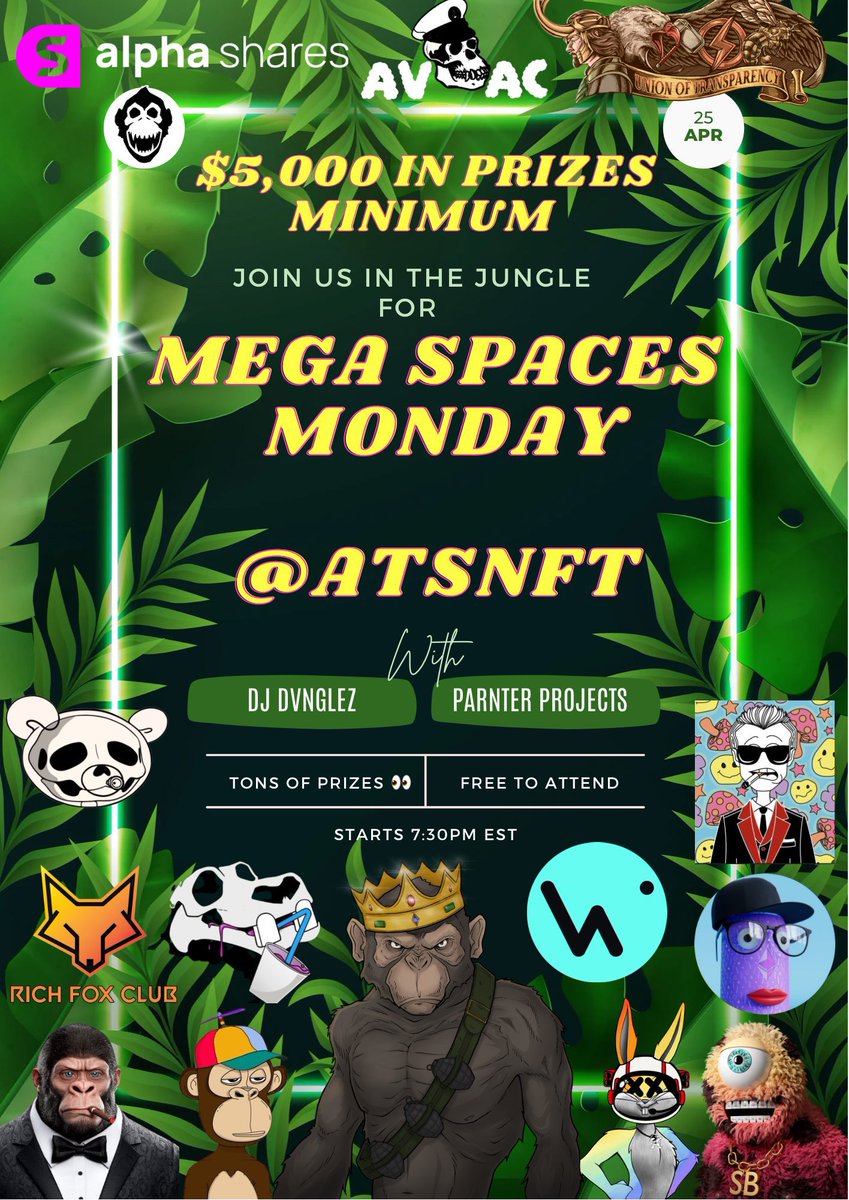 TheBullishTradR's tweet photo. Who’s coming to our Mega Spaces tonight? @ATSNFT 

Minimum $5,000 worth of prizes! 🔥

⬇️ SET A REMINDER ⬇️

https://t.co/SrtbvLtKUj

💯 RETWEET / TAG A HOMIE 💯 https://t.co/LwFTPVSQhH
