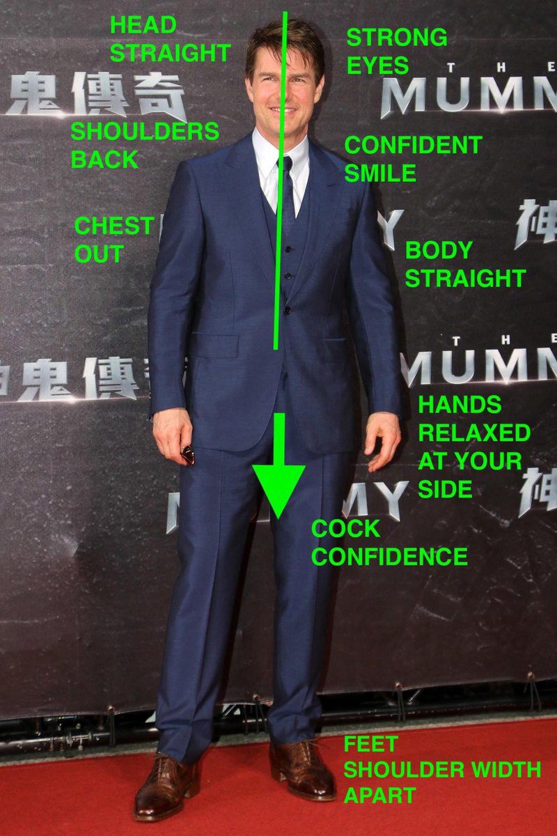 alpharivelino's tweet photo. How to Stand 101
-Stand up straight
-Don't tilt your head
-Confident smile, strong eye contact
-Shoulders back, chest out
-Don't hide your hands
-Cock confidence
–Feet shoulder with apart https://t.co/2Af0taHNNu