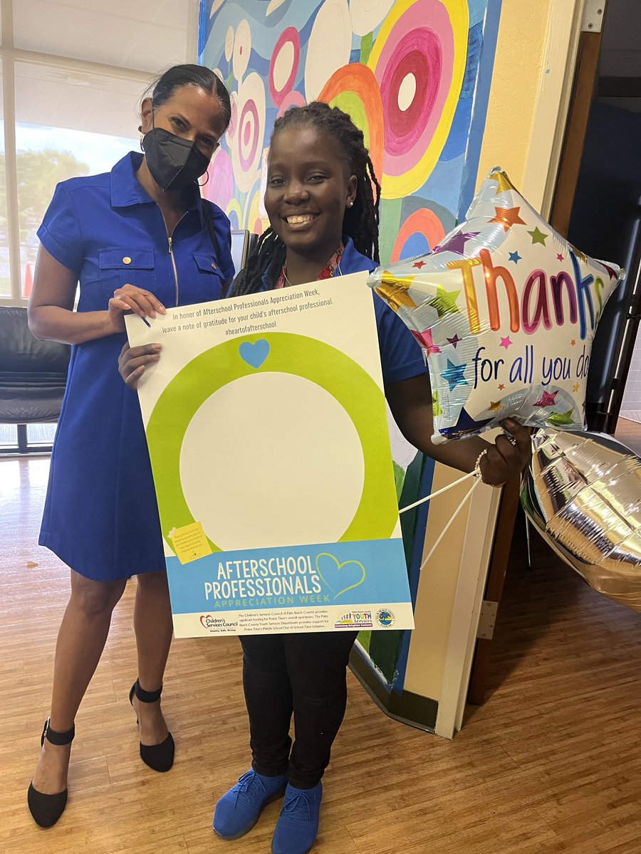 PrimeTimePBC's tweet photo. Prime Time President/CEO makes her way through Palm Beach County to make surprise visits during Afterschool Professionals Appreciation Week❤️ #heartofafterschool @NatlAfterSchool @cscpbc @PBCYSD https://t.co/wAFY84Is8g