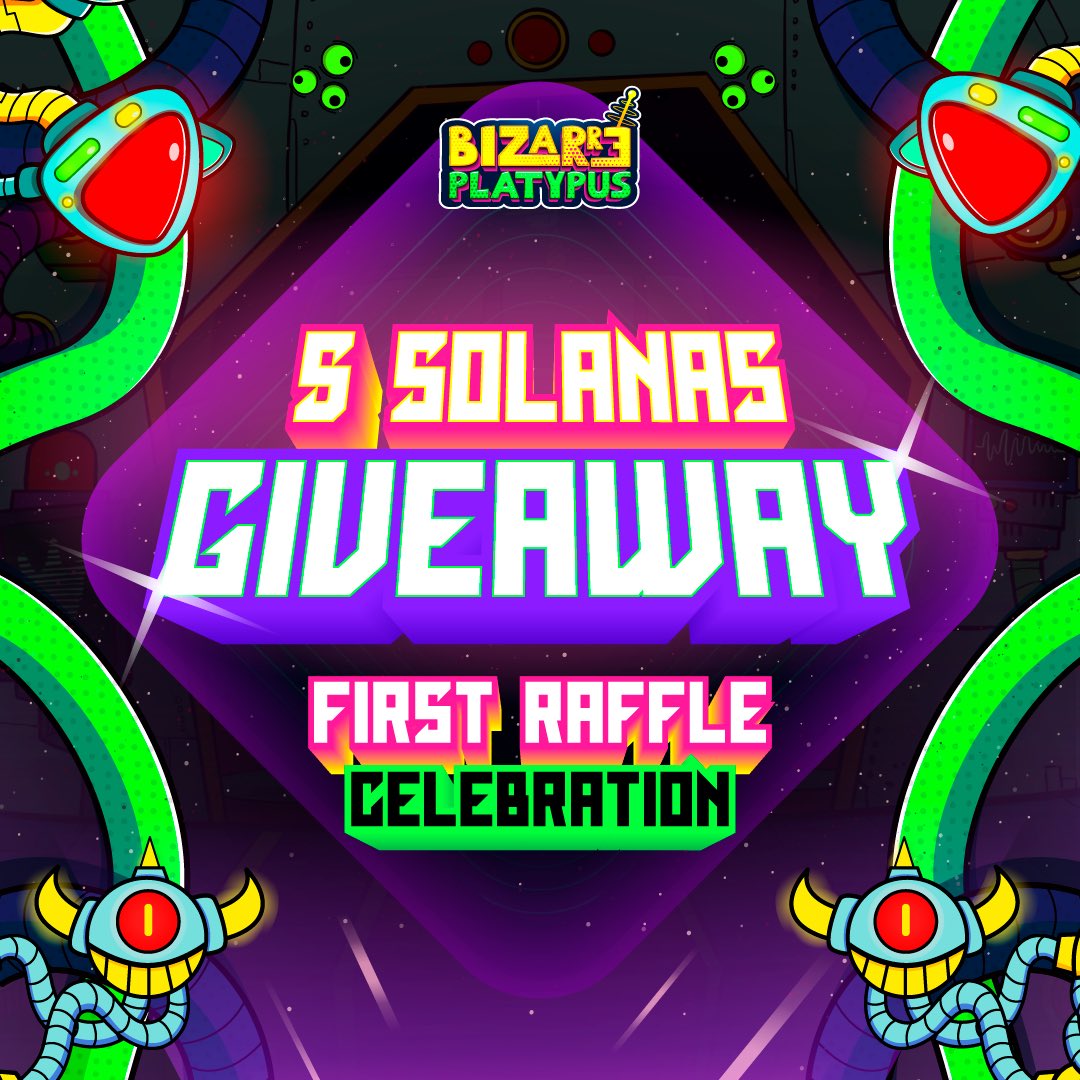 5 $SOL (500$) Giveaway for all The Platypus Gang 🛸🎁 Celebrating the success of the first Raffle.

To enter:
1️⃣ Follow <a href="/BizarrePlatypus/">Bizarre Platypus</a> 
2️⃣ RT and Like ❤️
3️⃣ Tag Frens

5 Winners (48 hours)⏰

#Solana #NFTs #NFTCommunity