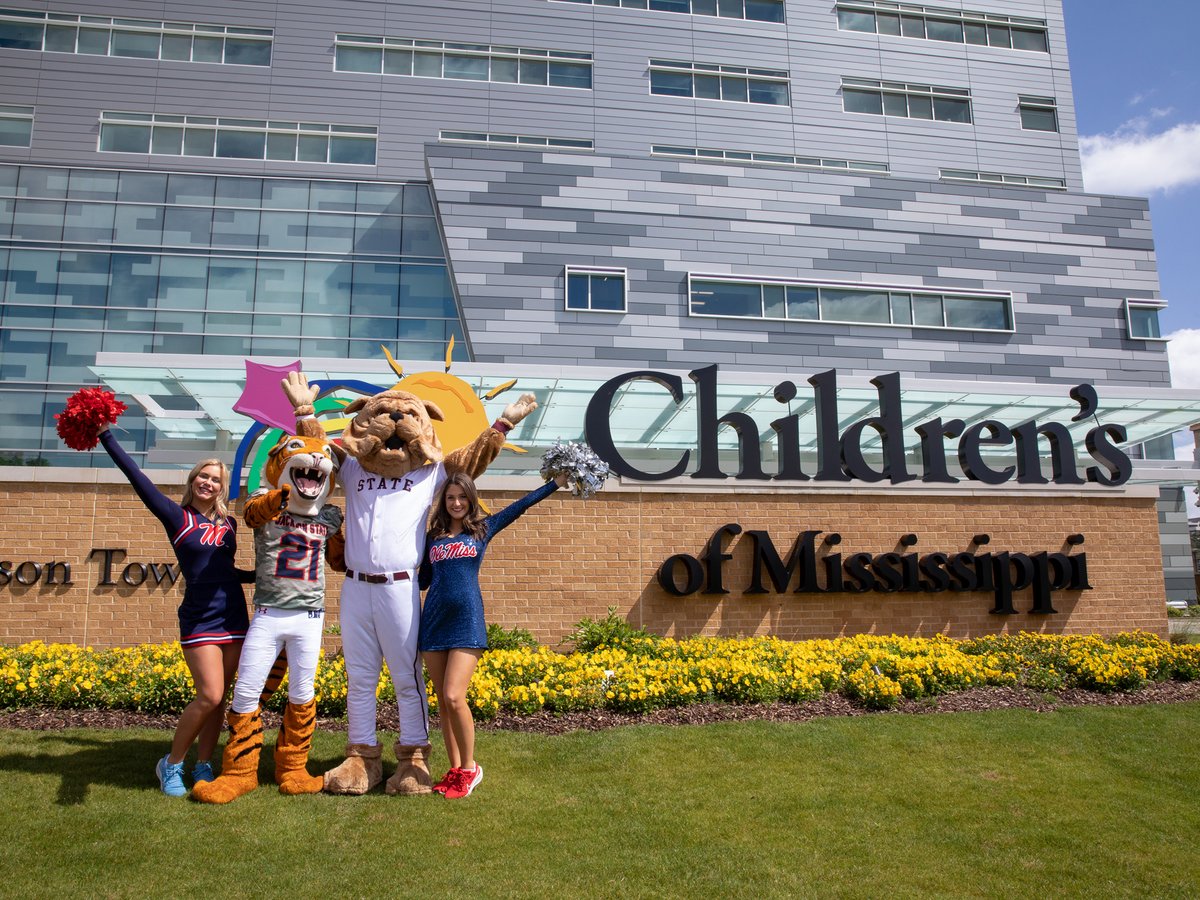 Teaming up to surprise Children’s of Mississippi patients Saturday were mascots from <a href="/msstate/">Mississippi State</a> and <a href="/JacksonStateU/">Jackson State U.</a> and representatives from cheer and dance teams at @olemiss. The group was in town for the Over the Edge with Friends fundraiser held by <a href="/FriendsofCH_MS/">FriendsofCH</a>.🎉