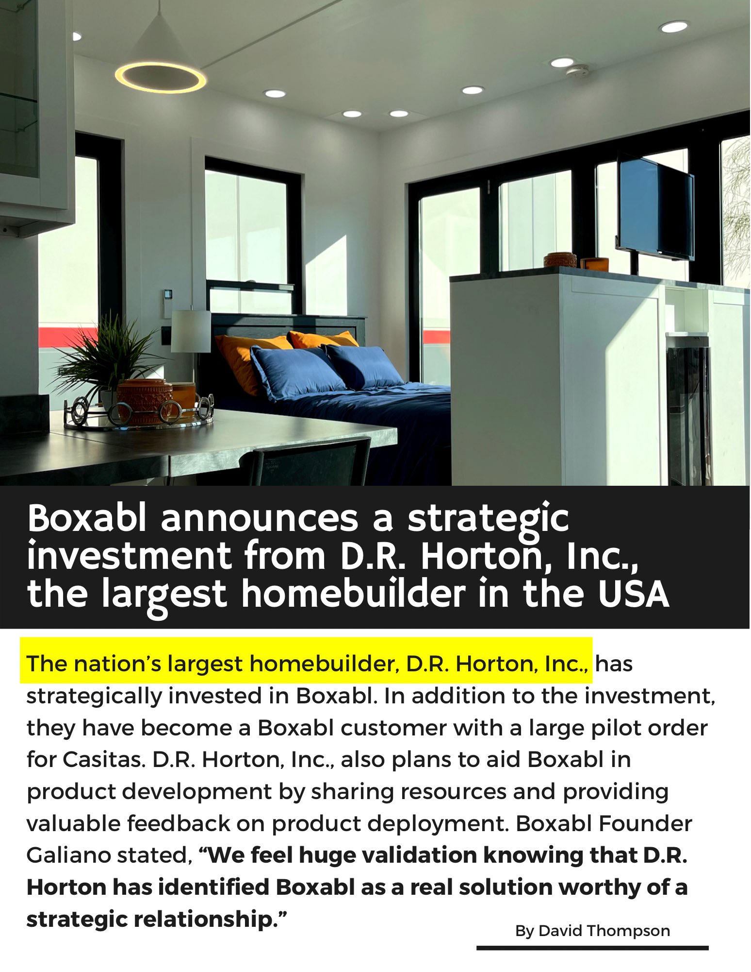 Boxabl on Twitter "🚨 IMPORTANT ANNOUNCEMENT 🚨 “We feel huge validation knowing that D.R. Horton