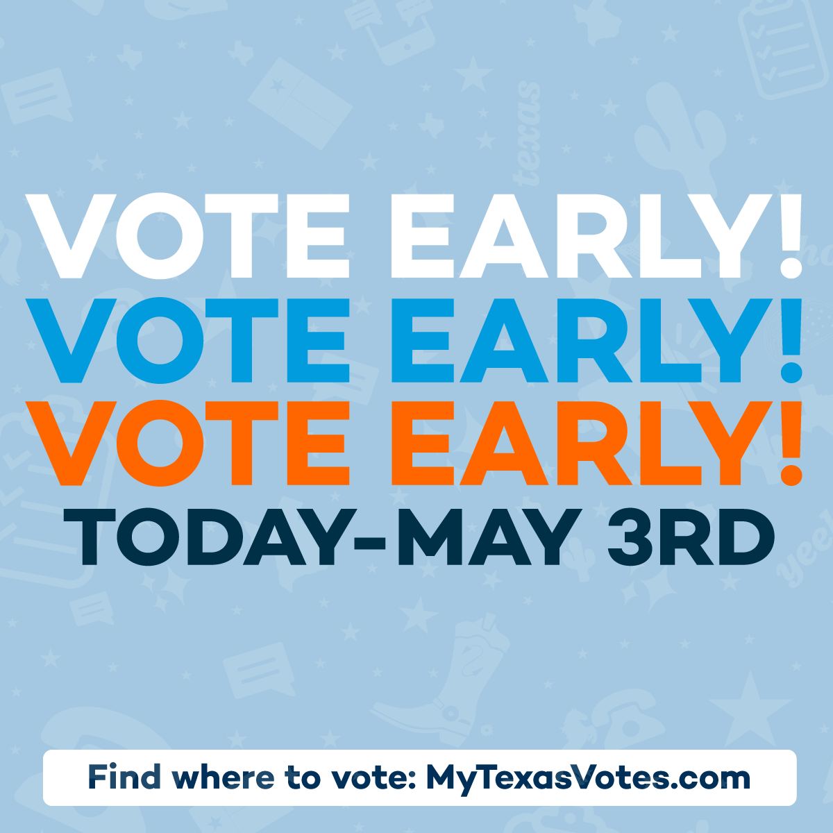 BorrisLMiles's tweet photo. Early Voting for the May 7 Election is underway. Find an early voting location by visiting https://t.co/Sxs9th2pTS #earlyvote #houvotes #hounews #txlege #fbvotes #texasvotes #HarrisVotes https://t.co/A8Sx5K3u0o