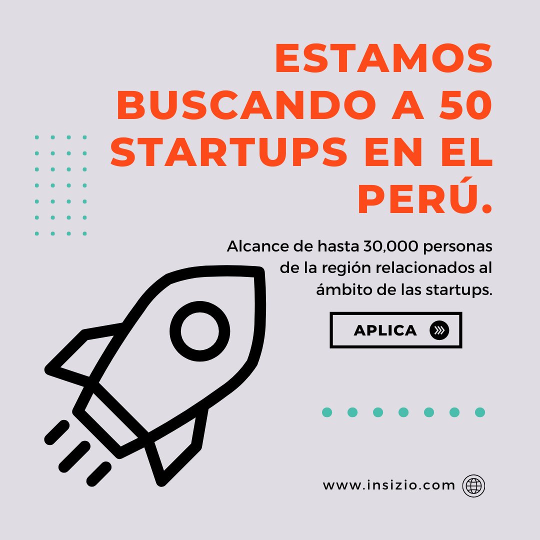 Insizio's tweet photo. 👀Estamos buscando a 50 #startups🚀que quieran mostrarse en una sola página. Obtendrás visualización 👁 ante instituciones del ecosistema #emprendedor, salida en #medios de #comunicacion, conexión con otras #redes de #emprendedores , entre otros beneficios💯. Aplica ya! 💪 https://t.co/hff46wLbrW
