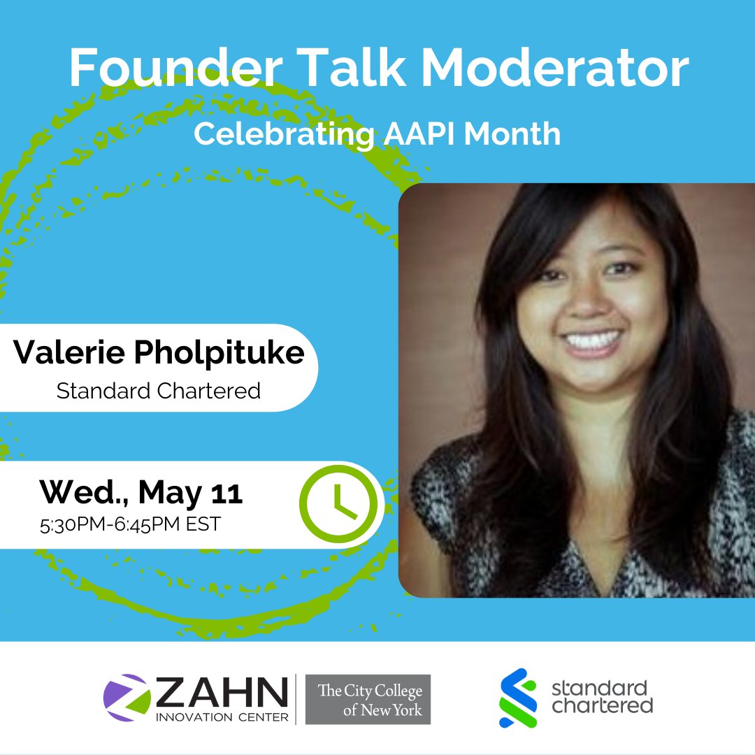 May is AAPI Heritage Month! Join us on May 11th, as we celebrate with a Founder Talk! Amy Divaraniya, CEO &amp; Founder of Oova, in conversation with Valerie Pholpituke, Director of Community Engagement at Standard 
Chartered Bank in the Americas! 

Learn more ccny.cuny.edu/zahn/events