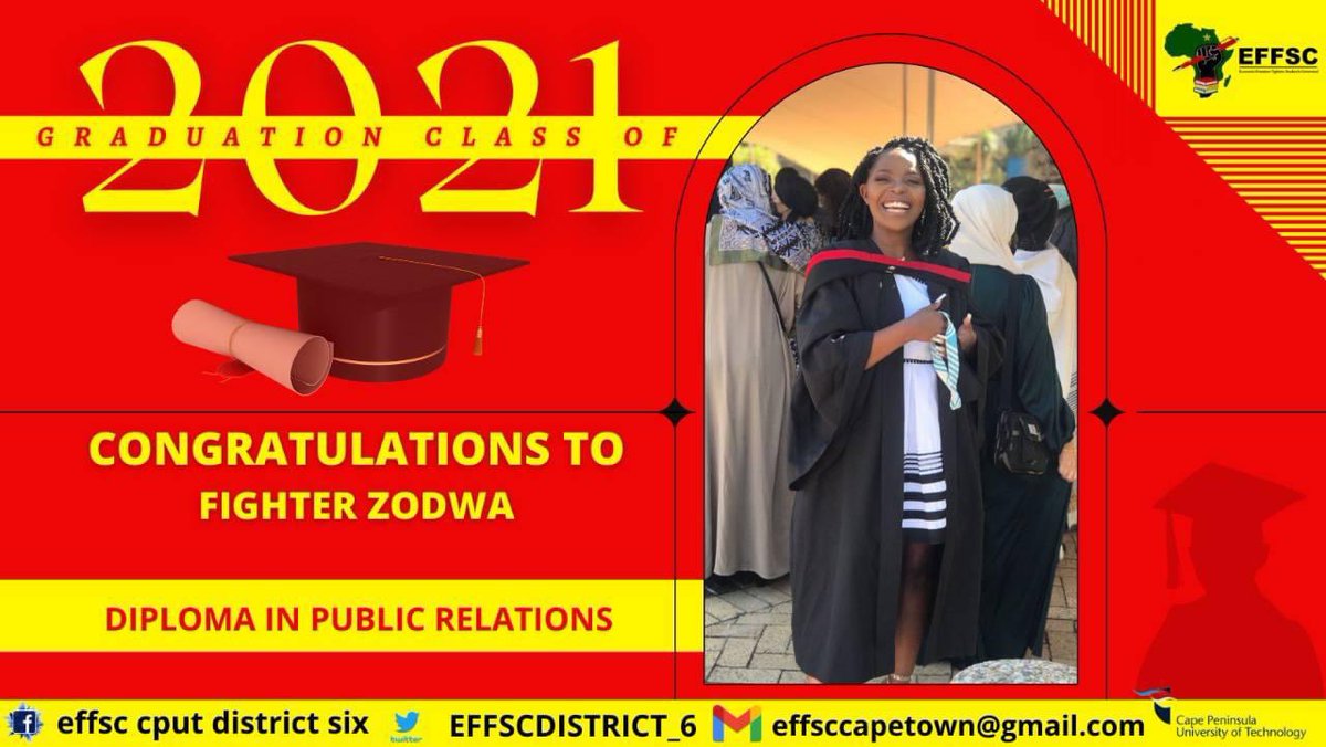 EFFYCDISTRICT_6's tweet photo. Congratulations to fighter Ntombizodwa Phuza. i2k of the revolution defying the stigma that student activism and politics delays comrades from obtaining their qualifications. β€ππ€
#SizofundaNgenkani
#fightersmustgraduate
#AcademicExcellence
#cputgrad2022 https://t.co/9B2XU9AvtS